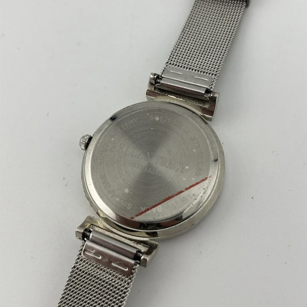 Ellen Tracy Watch Women 34mm Silver Case Crystals Mesh Metal Band- New‎ Battery